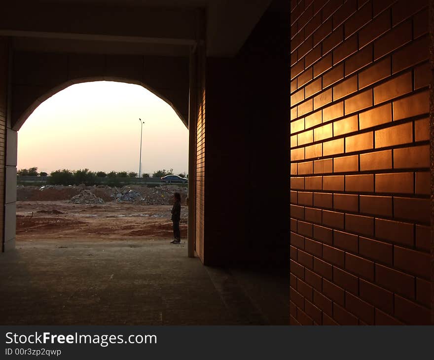 The sunset light on the wall. The sunset light on the wall