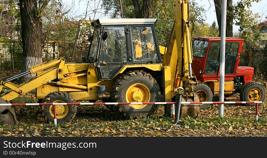 Excavator in a park in Bucharest, Romania