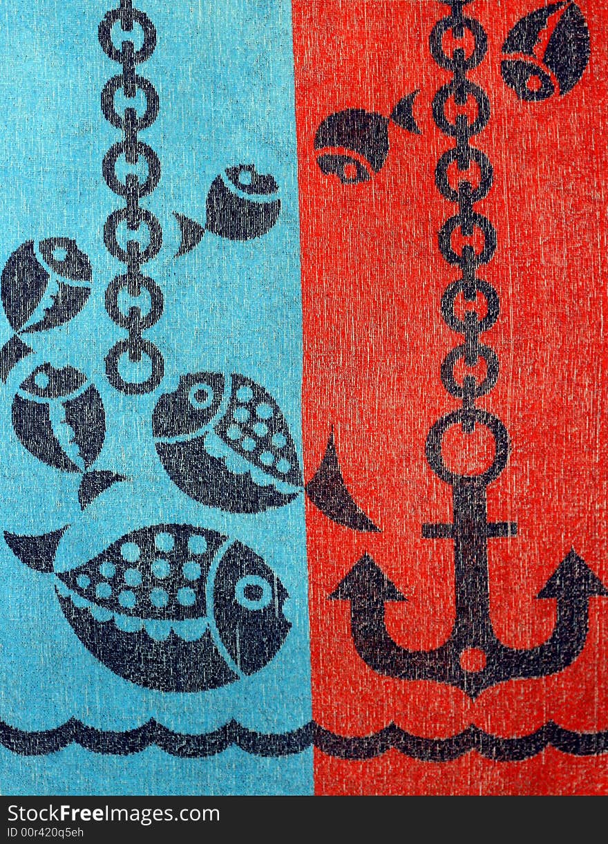 Detail of a child's bath towel with some fish and anchor