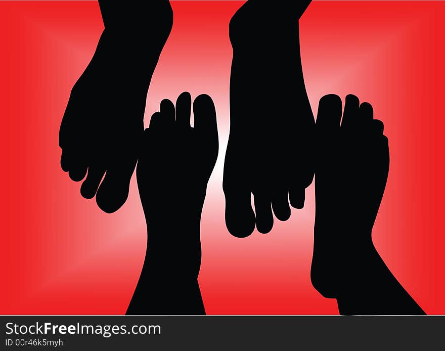 Black silhouette of barefoot on red background. Black silhouette of barefoot on red background