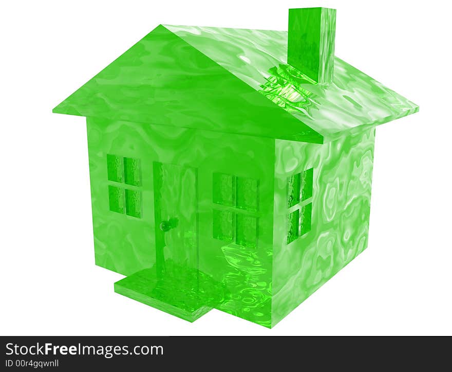 A 3D render of a little glass house. A 3D render of a little glass house.