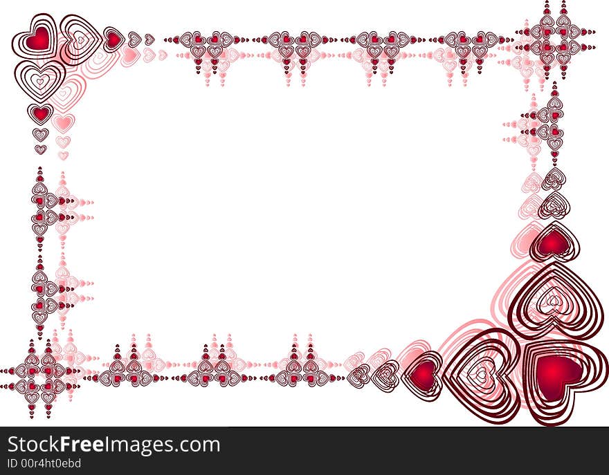 Painting effect frame with red hearts. Painting effect frame with red hearts