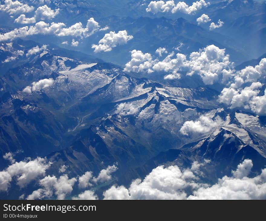 Alps from birdview, from plane.