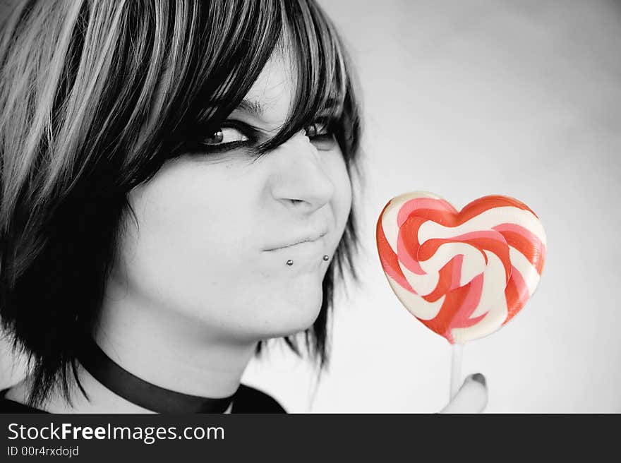 Alternative Girl With A Heart Lollipop