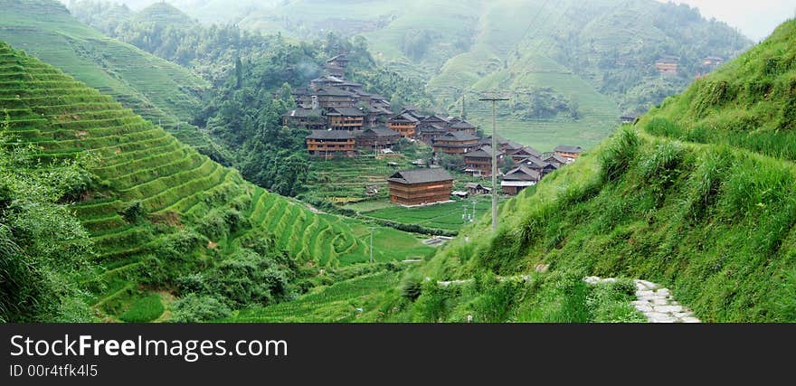 Terraced field and village