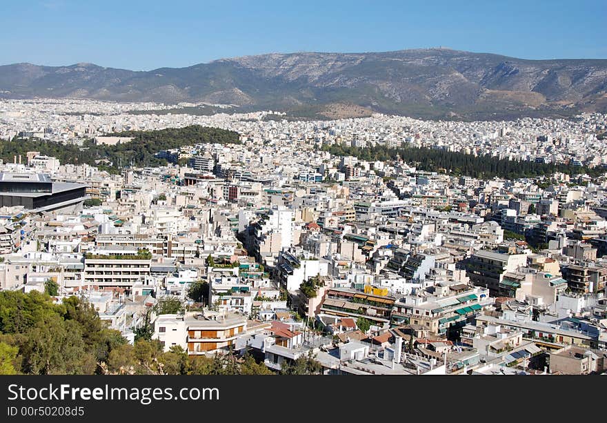 Cityscape of Athens from Philopapou hill. Cityscape of Athens from Philopapou hill.