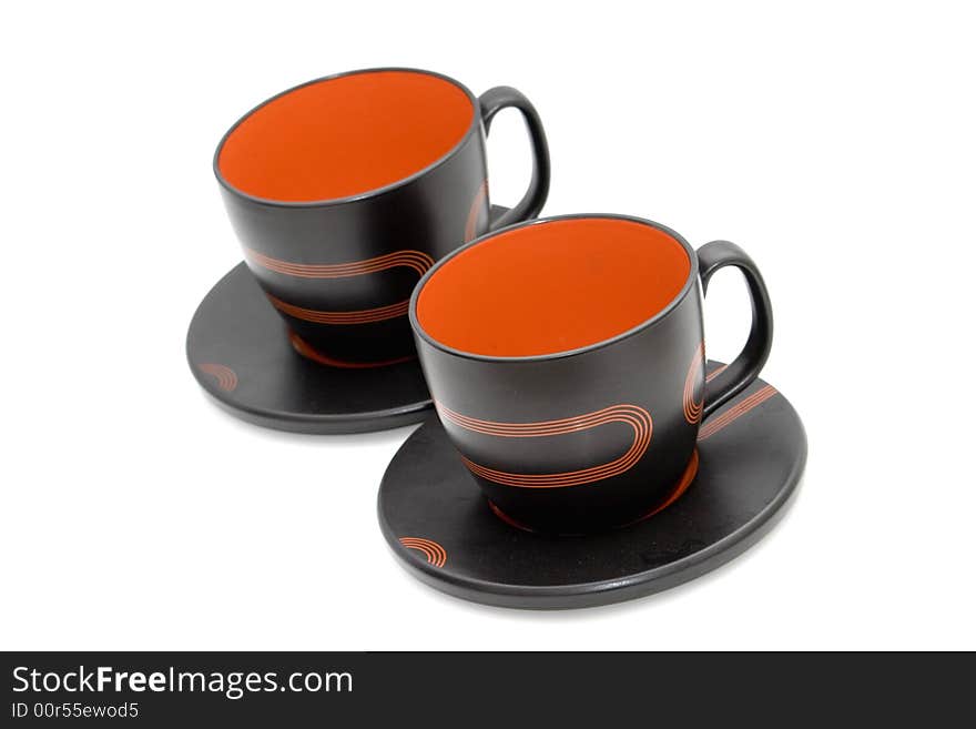 Two cups on white background