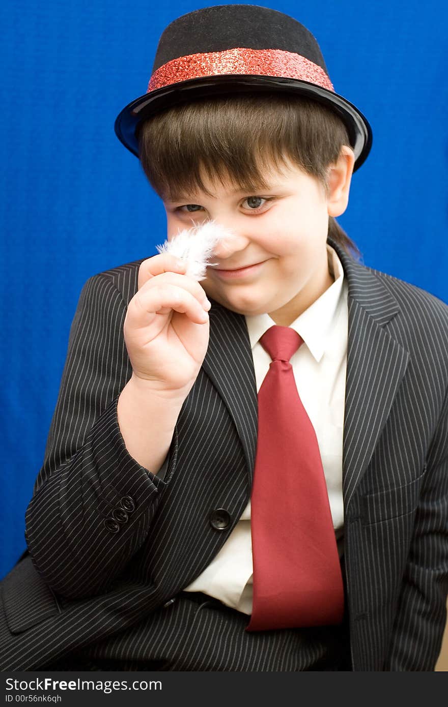 Portrait of boy with a gift in hands