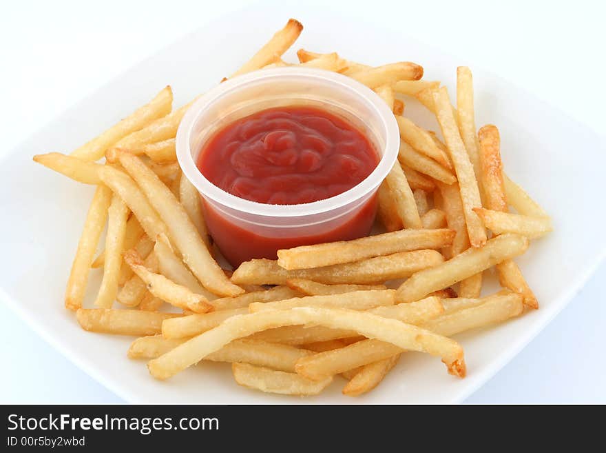 Oven baked fresh fries with ketchup