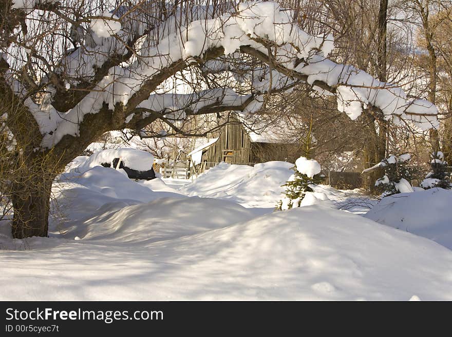 Idyllic scene of rural farm in winter. Idyllic scene of rural farm in winter.