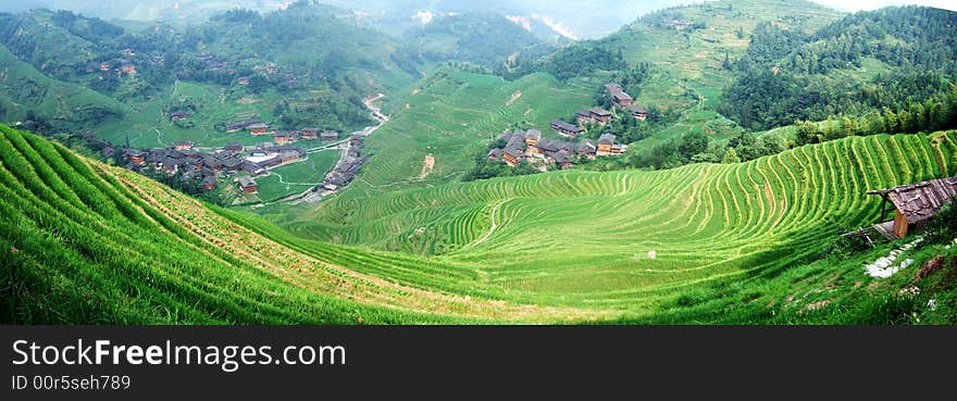 Terraced field and village