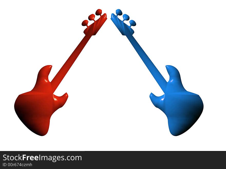 3D rock guitars illustration for backgrounds red blue