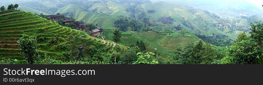 Terraced field and village