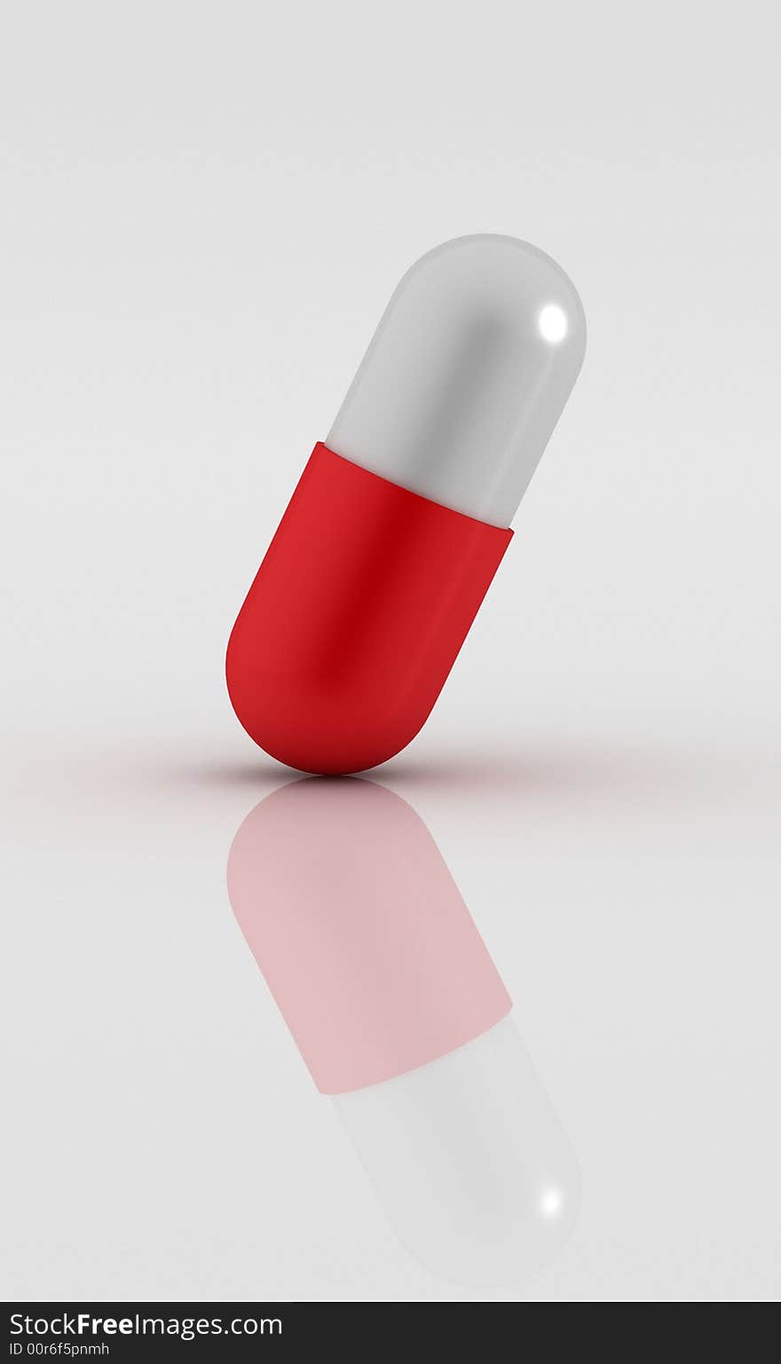 3d Rendered pill on reflective white plane. 3d Rendered pill on reflective white plane