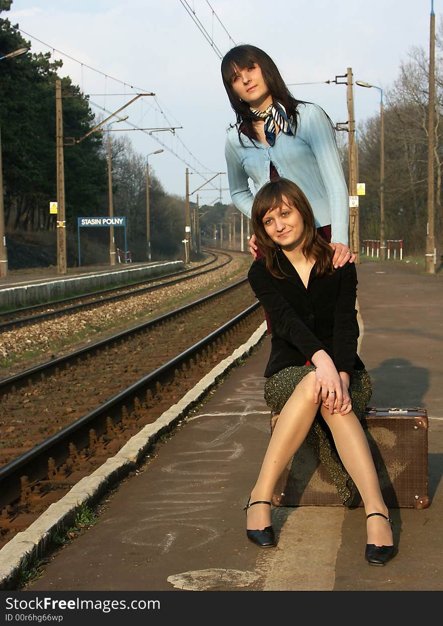 Girls waiting for the train