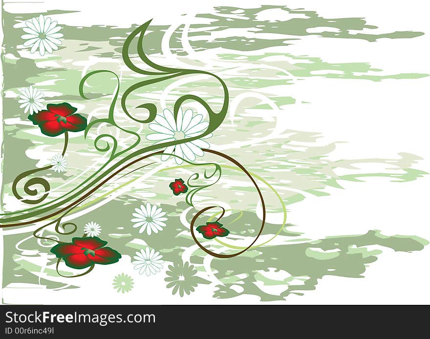 Decorative flowers on green background. Decorative flowers on green background