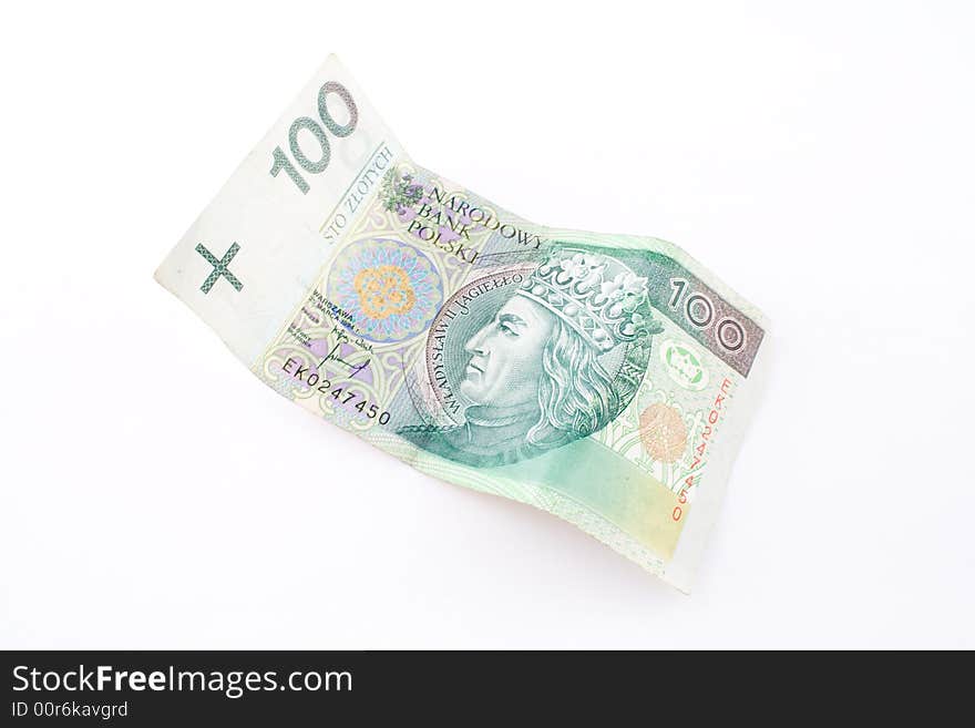 Polish 100 zloty isolated on a white background. Polish 100 zloty isolated on a white background