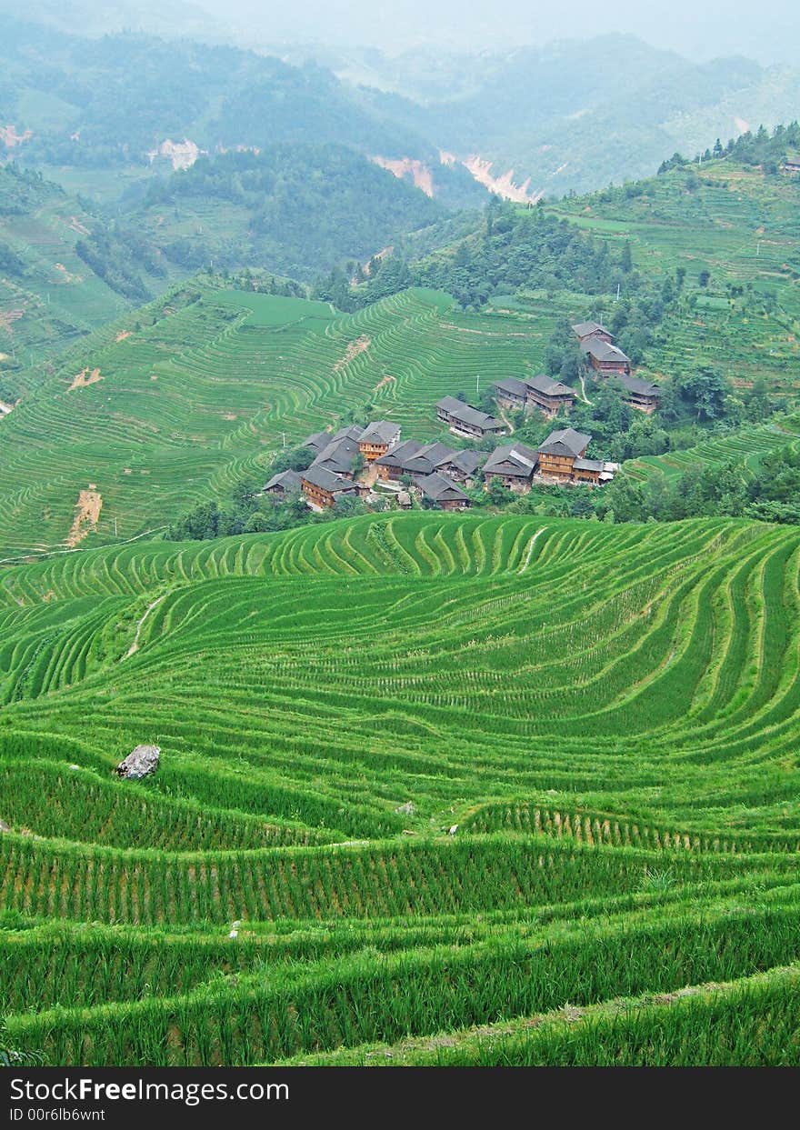 Terraced field and village