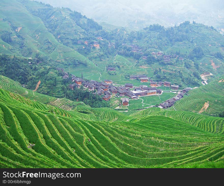 Terraced field and village