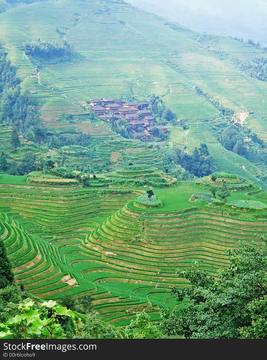 Terraced field and village in GuiLin, GuangXi, China