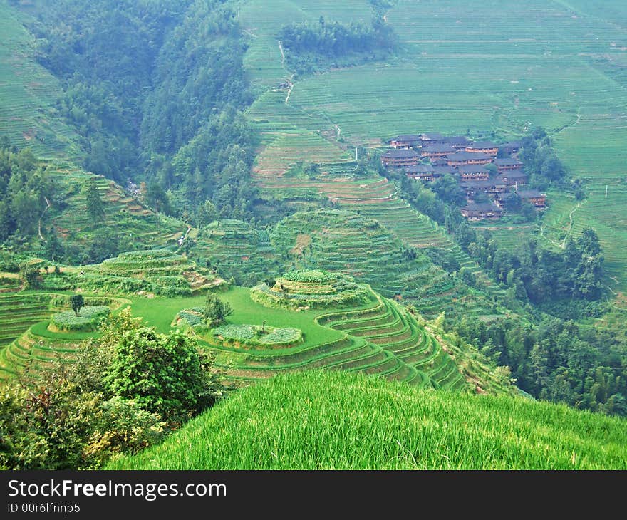 Terraced field and village in GuiLin, GuangXi, China