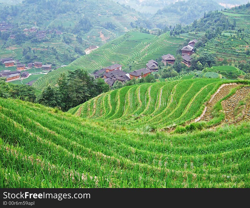 Terraced field and village in GuiLin, GuangXi, China