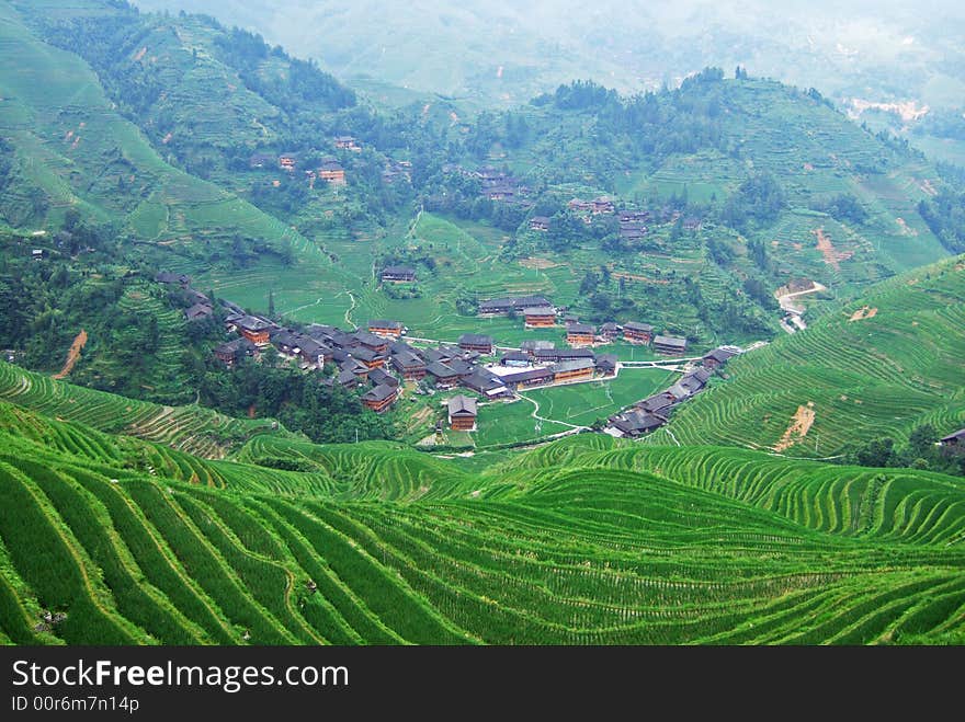 Terraced field and village