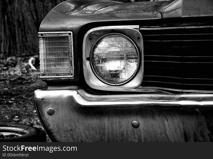 Front end view of an american antique roadster. Front end view of an american antique roadster