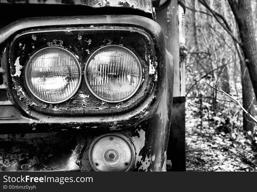 Front end view of an american antique roadster. Front end view of an american antique roadster