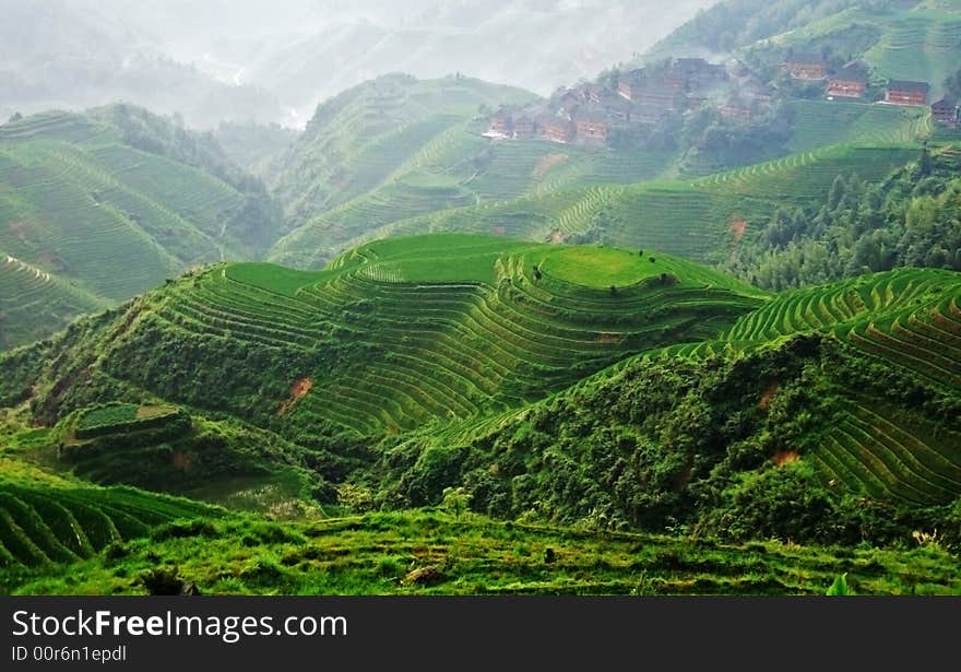 Terraced field and village in GuiLin, GuangXi, China. Terraced field and village in GuiLin, GuangXi, China