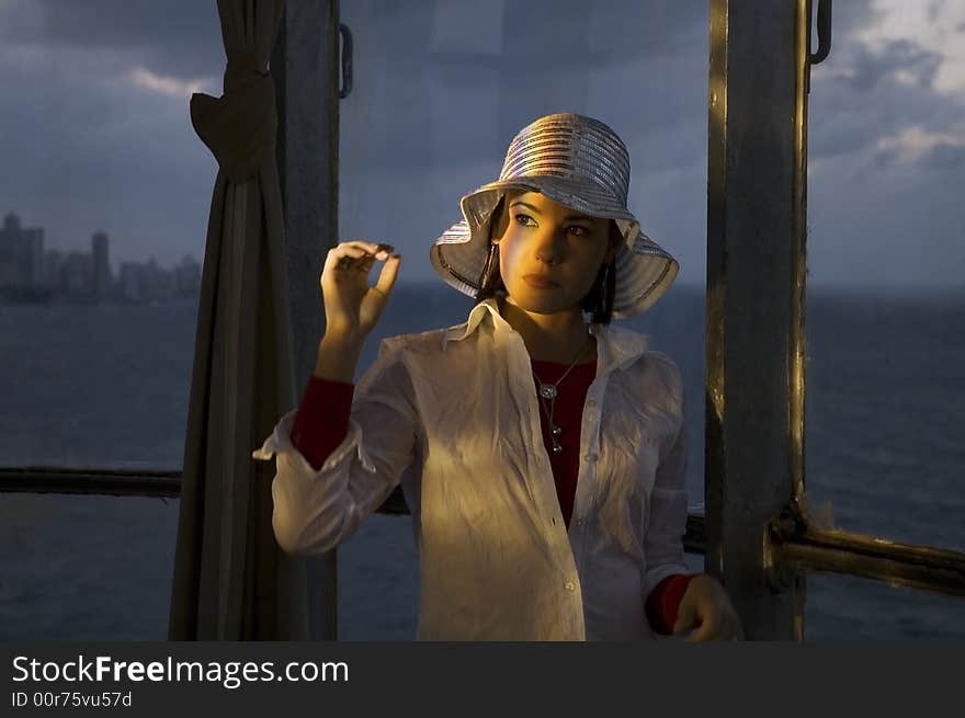 Portrait of young beauty - picture taken inside Morro lighthouse in Havana. Portrait of young beauty - picture taken inside Morro lighthouse in Havana