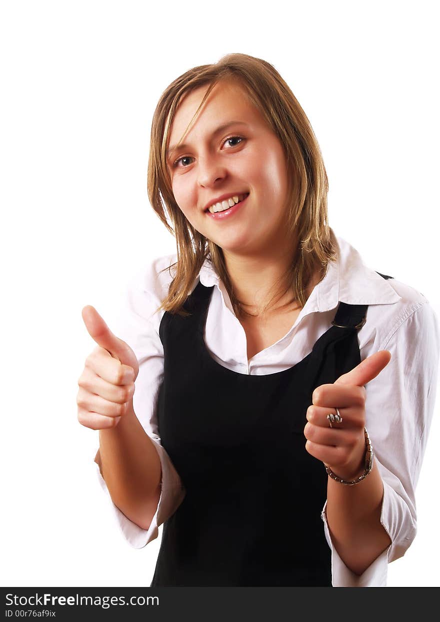 Woman giving the thumbs up and smiling. Woman giving the thumbs up and smiling