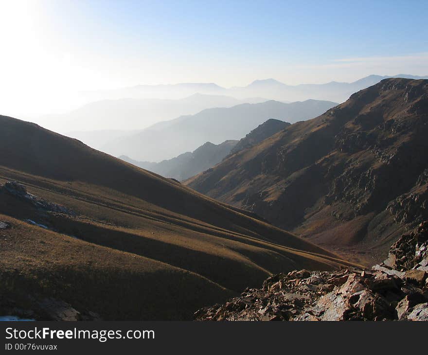 Evening in mountains. Babaytag region, Uzbekistan. Evening in mountains. Babaytag region, Uzbekistan