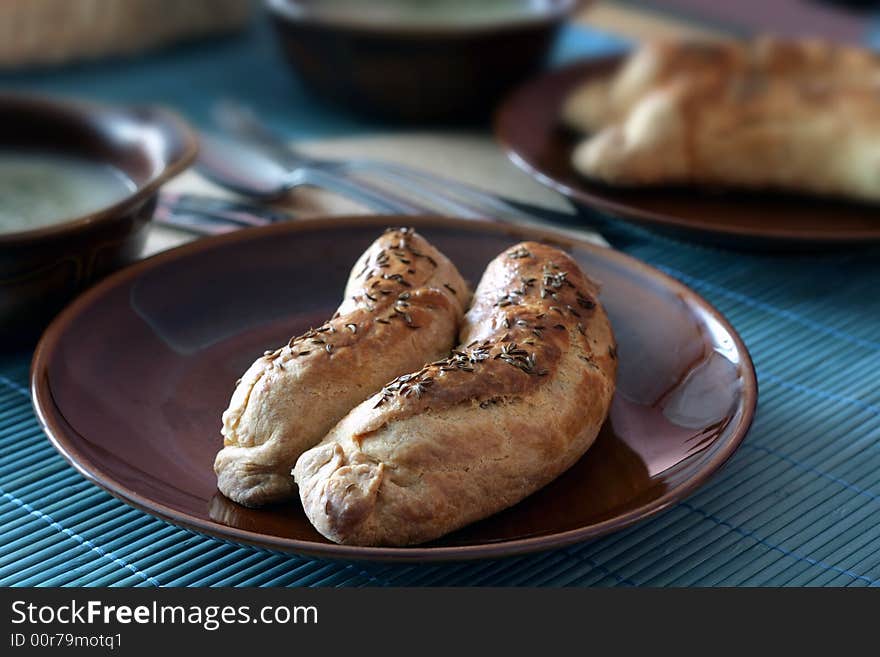 Sausage baked in shortcrust pastry