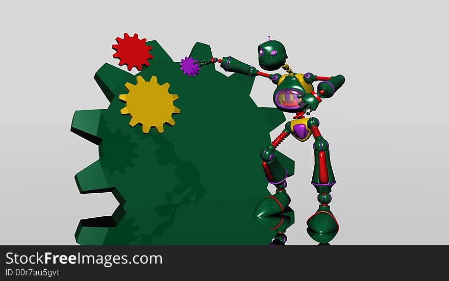 A silly robot playing with gears. A silly robot playing with gears