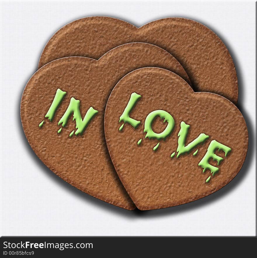 Illustration of ginger-bread heart in love. Illustration of ginger-bread heart in love