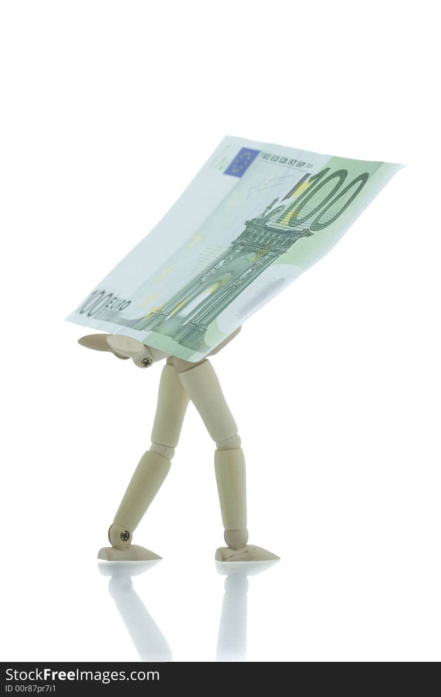 Manikin carrying hundred euro bill