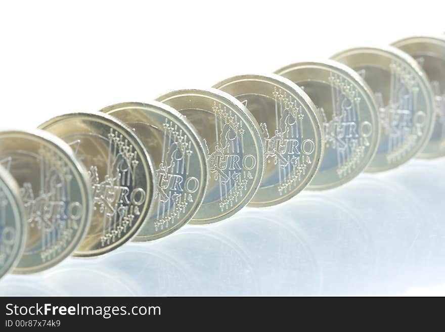 Euro Coins Line With Reflection