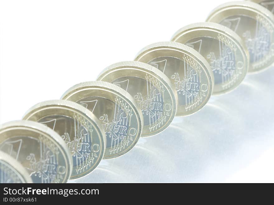 Euro Coins Line With Reflection