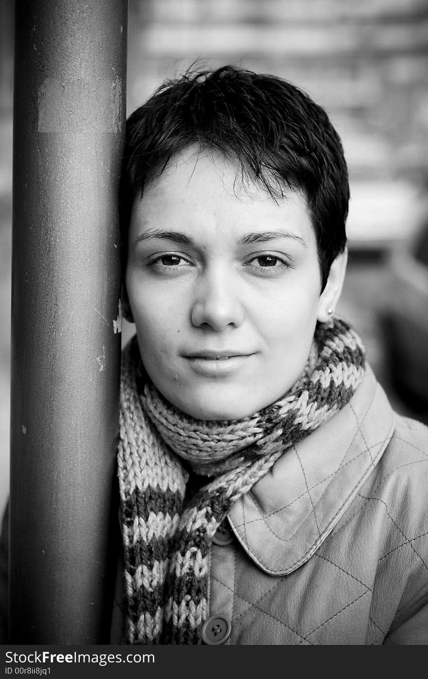 A view with a woman looking thoughtful in black and white tones