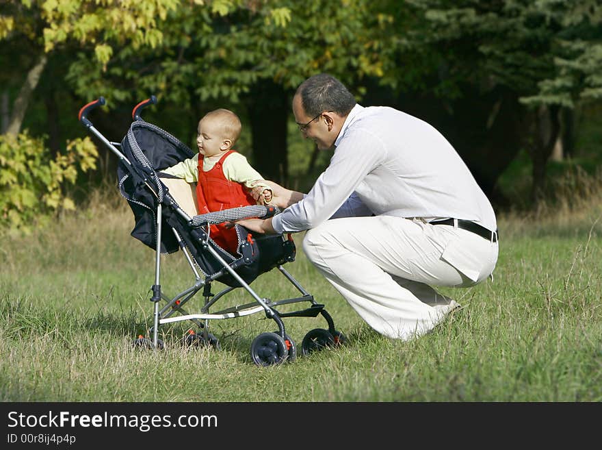 Father and son in park