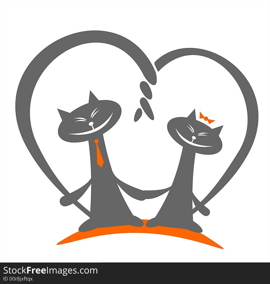 Two enamored  cats  on a white background. Valentines illustration. Two enamored  cats  on a white background. Valentines illustration.