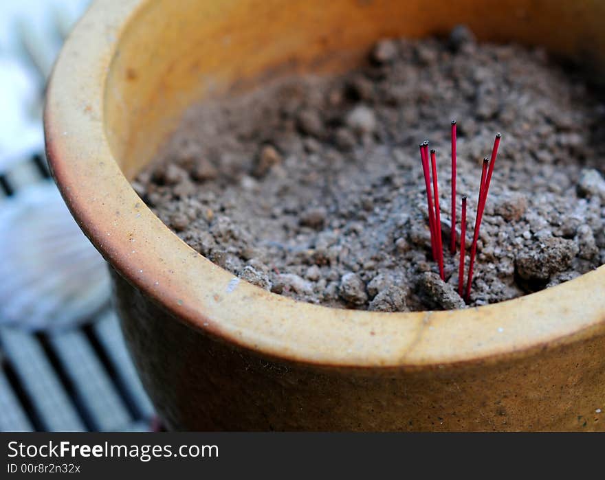 Joss Sticks In A Flower Pot