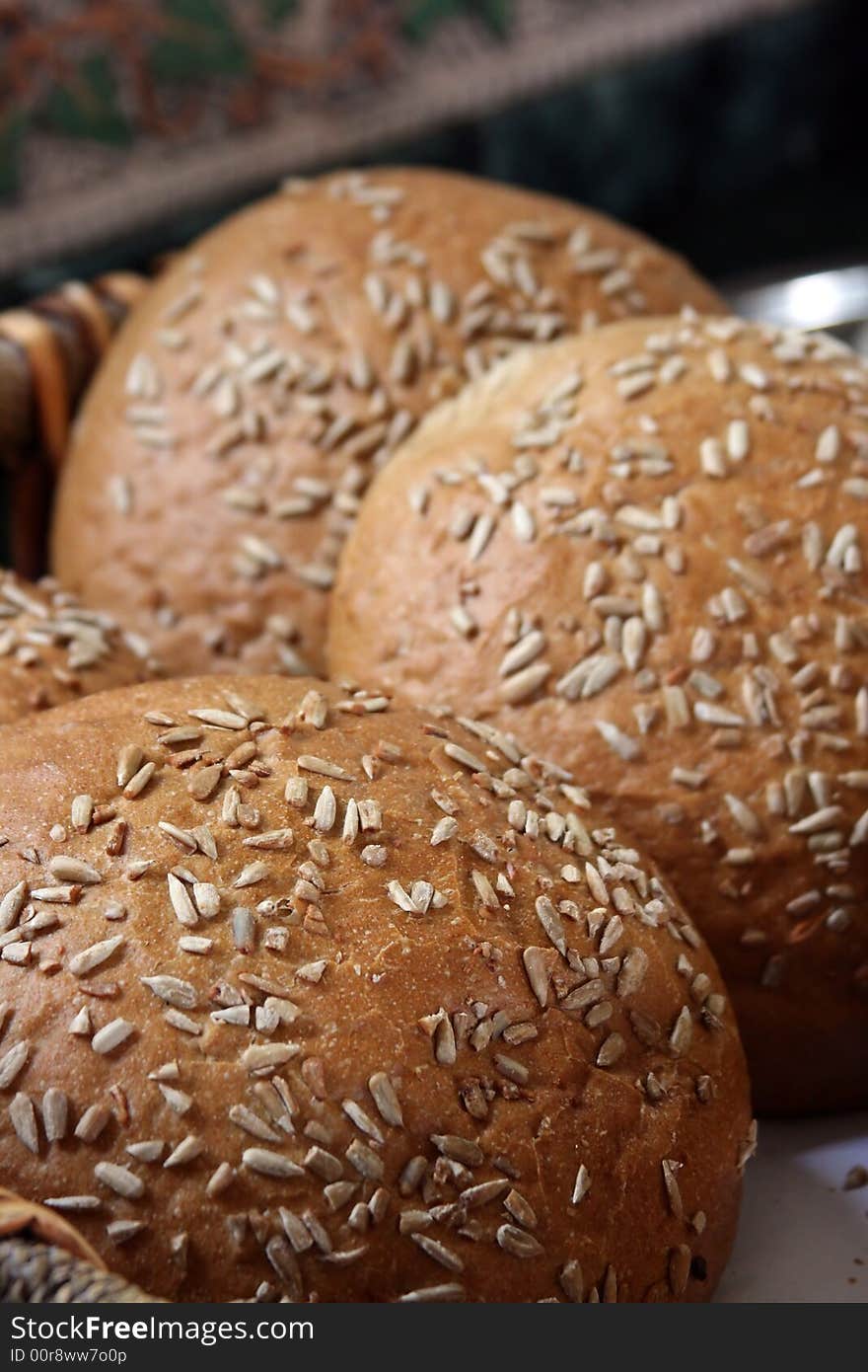 Bread at restaurant sprinkled by sunflower seeds