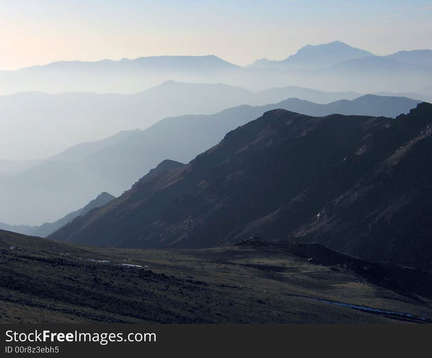 Evening in mountains. Babaytag region, Uzbekistan. Evening in mountains. Babaytag region, Uzbekistan