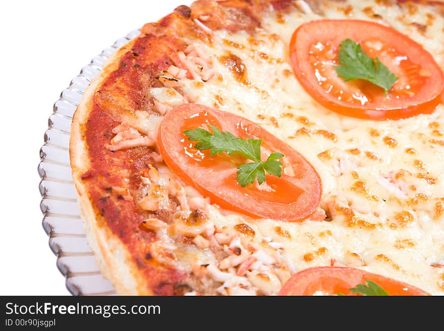 Picture of a slice of pizza with tomatos. Picture of a slice of pizza with tomatos