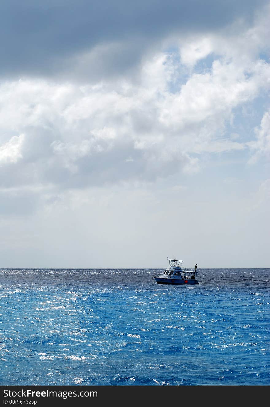 Divers' boat near Cozumel island, Mexico.