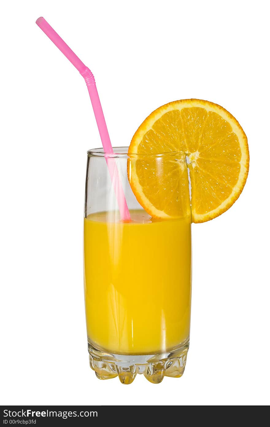 Glass of fresh orange juice isolated on white