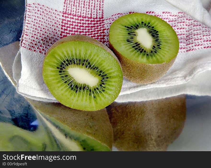 Kiwi Sliced in a Metal Dish