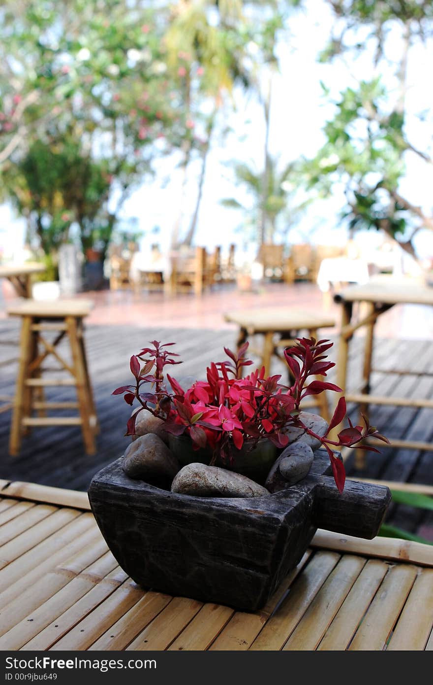 Pretty pink flower display on a table. Pretty pink flower display on a table.